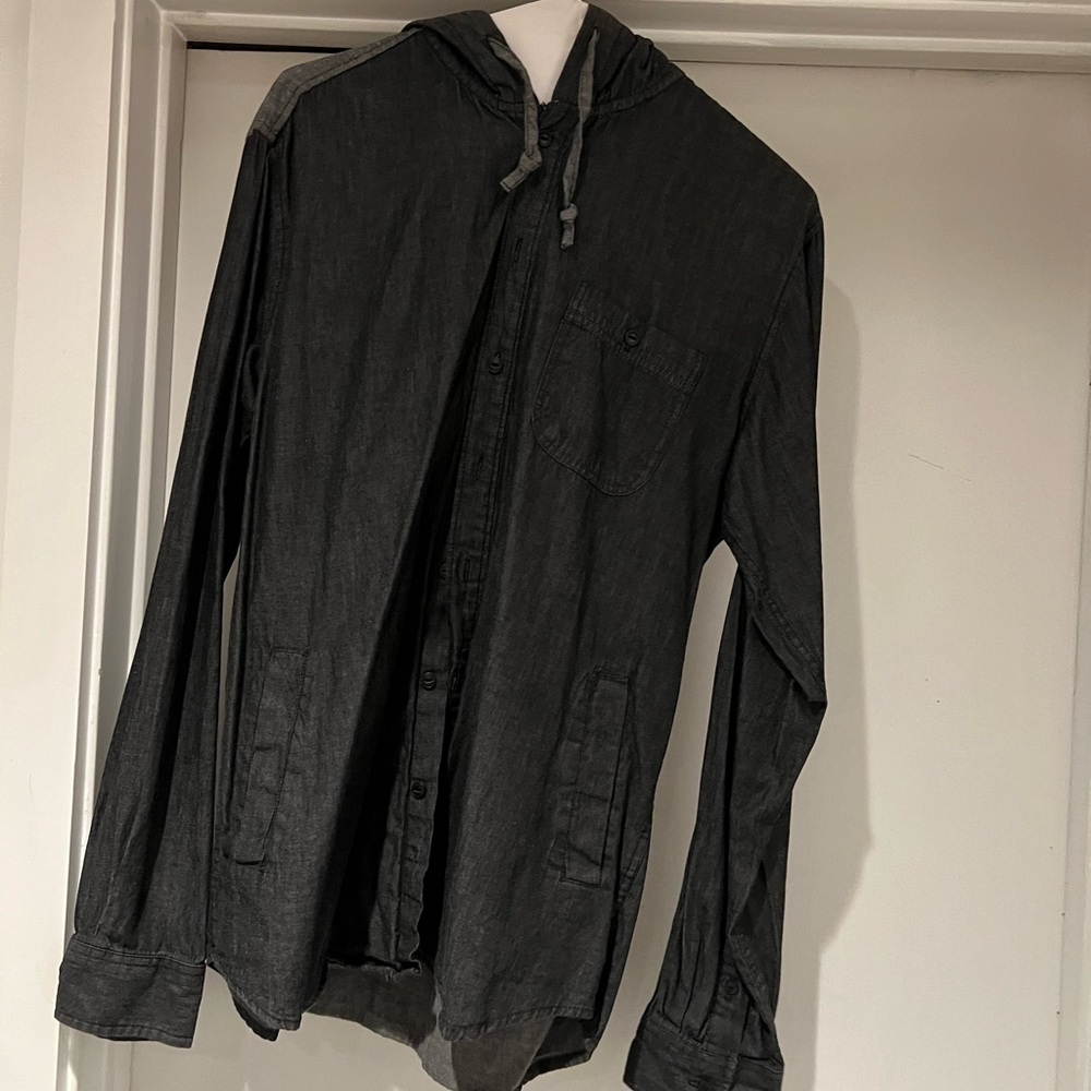 Ezekiel Men’s Medium Hooded Button Up Shirt Gray/Black